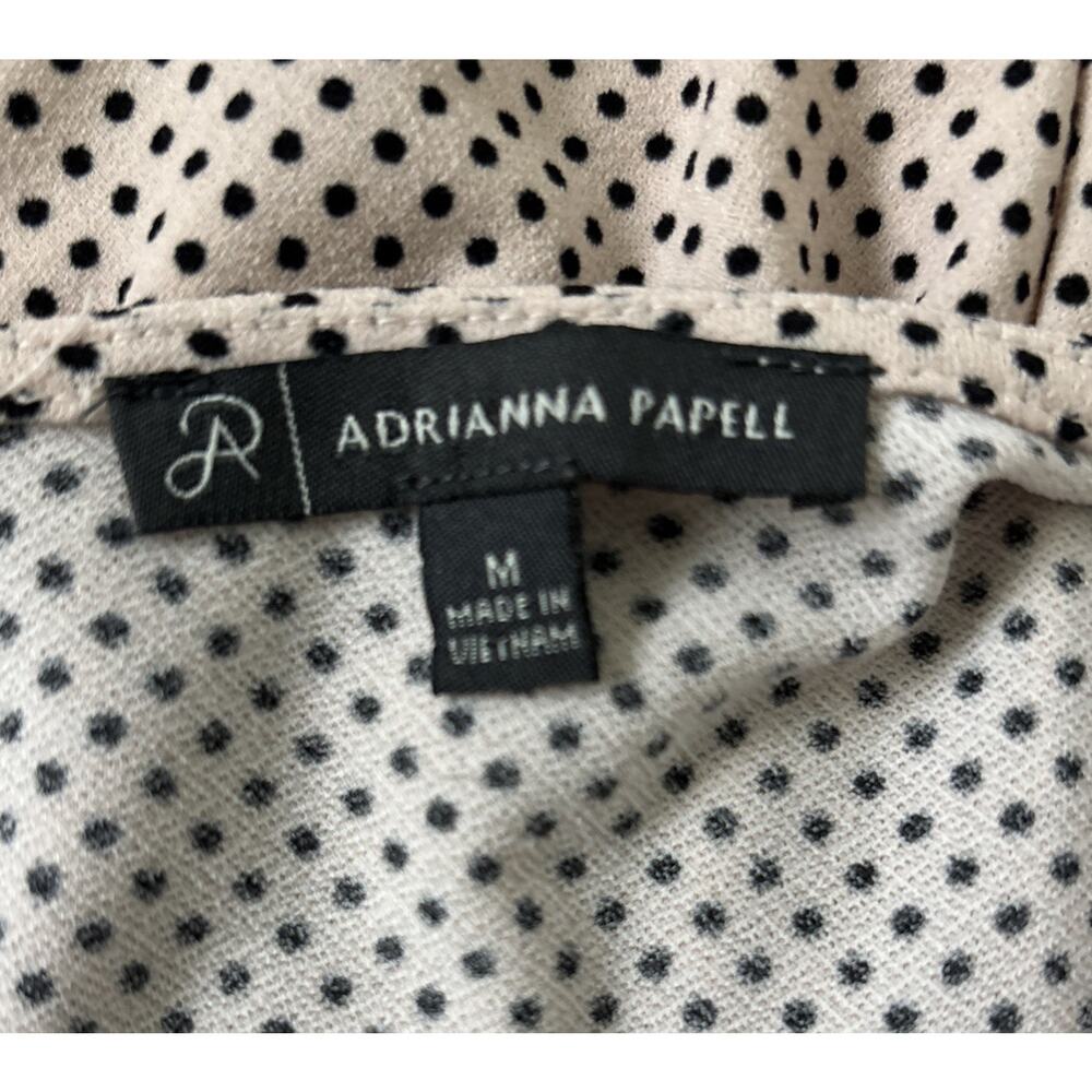 Adrianna Papell Top Size Medium Blush Pink Black Polka Dot Ruched Sleeve Keyhole - Picture 5 of 7